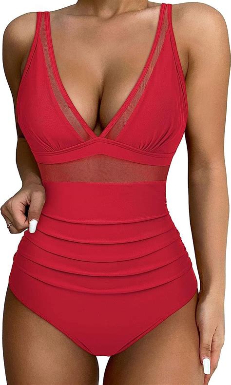 BERANMEY Floral Print Women Sexy Mesh Tummy Control One-Pieces Swimsuit