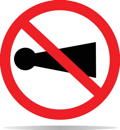 horn prohibited with shadow on white background. no sound symbol. don't