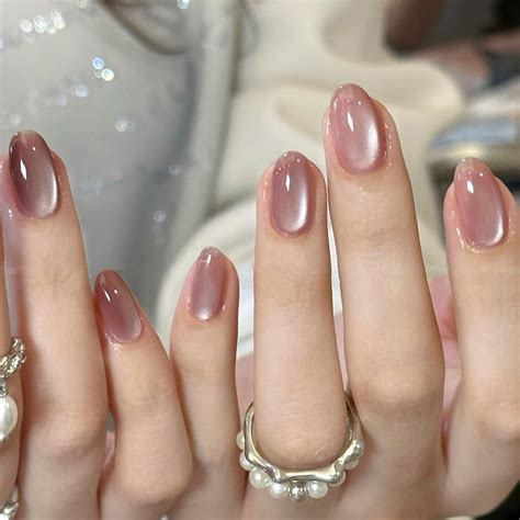 Pink Cat Eye False Nails - 24PCS Glitter Short Square Press On Nails