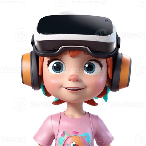 AI generated a 3d Child wearing vr headset on isolated transparent