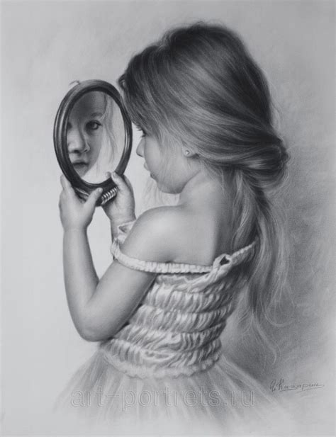 portrait drawing    girl   mirror  dry brush kara