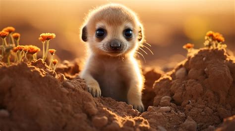 Premium AI Image | A Meerkat Pup Playfully Exploring