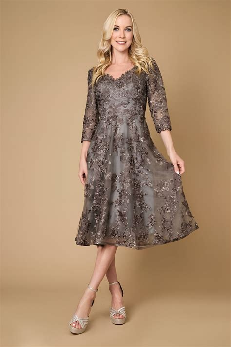 Charcoal Short Cocktail Lace Mother of the Bride Dress - Mother of the