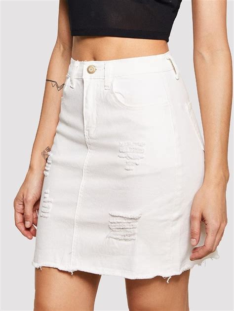 Raw Hem Ripped Denim Skirt | Ripped denim skirts, Ripped denim, Skirts