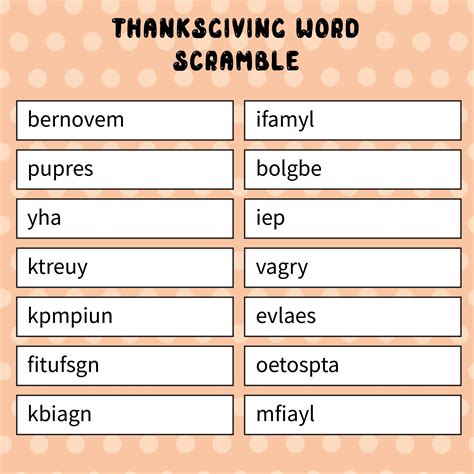 Thanksgiving Word Scramble Game - 15 Free PDF Printables | Printablee