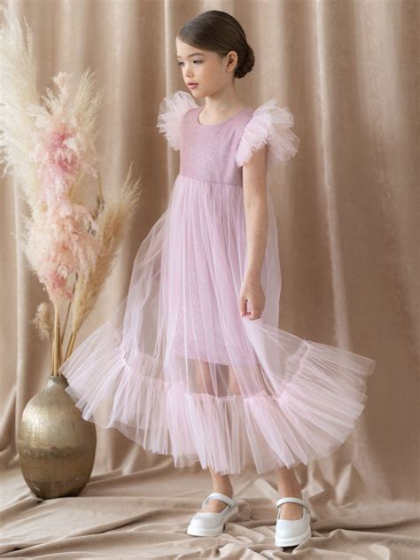 Платье Девочки LELU KIDS розовый, абрикосовый ярусное платье Свадебный ...