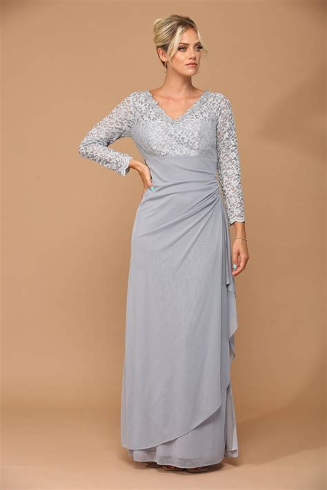 Long Sleeve Formal Mother of the Bride Evening Gown | The Dress Outlet