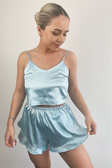 Frill Hem Shorts & Cami Satin Set | boohoo