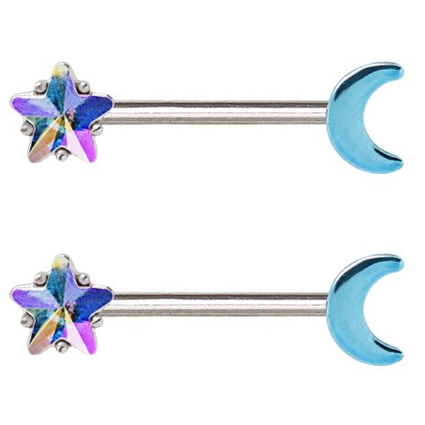 PAIR - Aurora Star Blue Moon Steel Nipple Rings | BodyDazz.com
