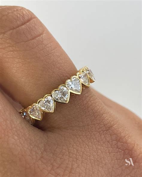 3.40 tcw Heart Shaped Natural Diamond Bezel Set Eternity Band Ring 18k