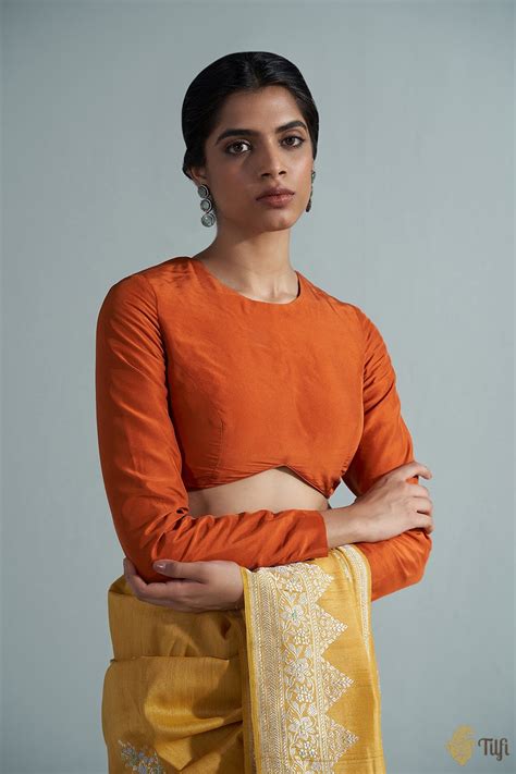 Rust Orange Pure Silk Banarasi Blouse - Tilfi