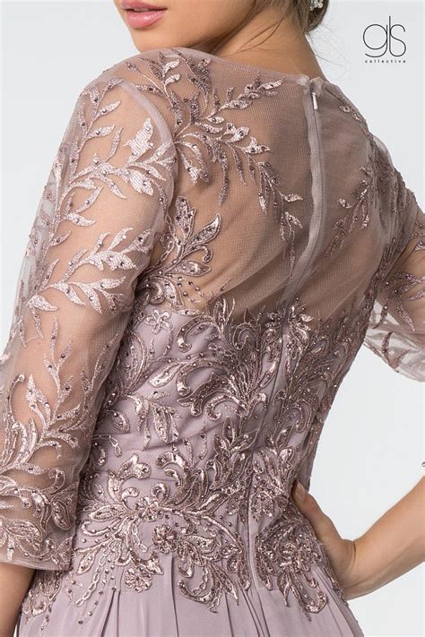 Burgundy Long Formal 3/4 Sleeve Mother of the Bride Dress | DressOutlet