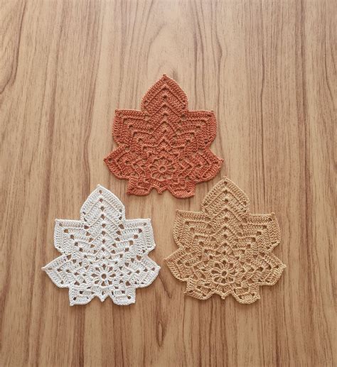 Handmade Crochet Maple Leaf Coasters / Coasters Fall Autumn ...