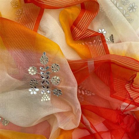 shaded orange embroidered organza dupatta anokherang
