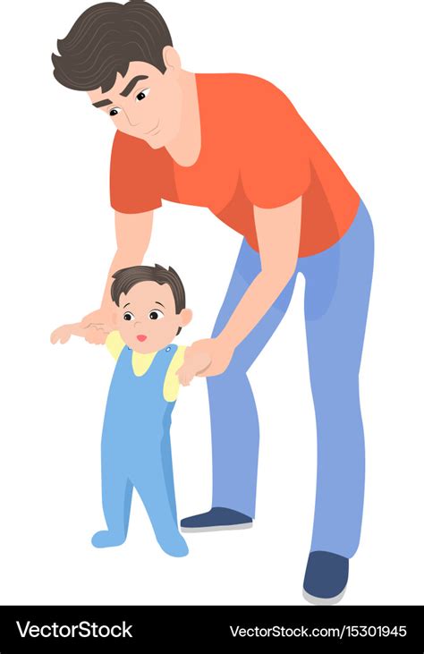 cartoon father teaching  son  walk royalty  vector