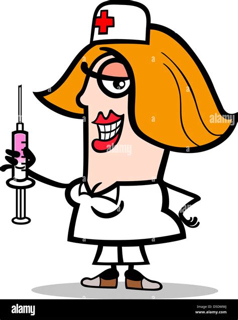 Cartoon Illustration of Funny Female Nurse with Syringe Profession ...