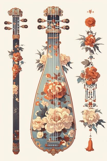 Korean Gayageum instrument patterns with musical motifs | Premium AI-generated vector