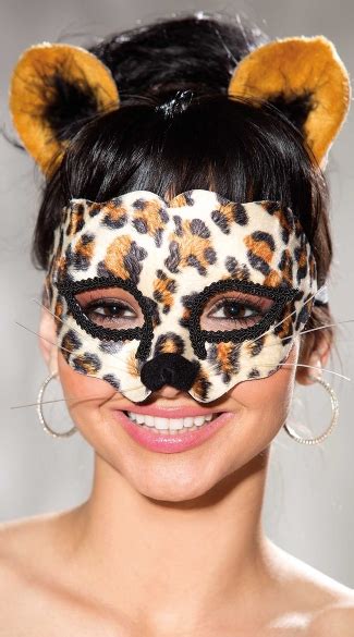 Velvet Leopard Print Mask and Ears, Sexy Leopard Costume Mask with Whiskers, Velvet Leopard ...