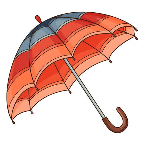 Open blue-red umbrella. Design element with outline. Autumn theme ...
