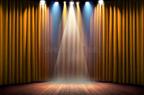 Gold Theater Curtain Stage Opening with Spotlight Performance Lights ...