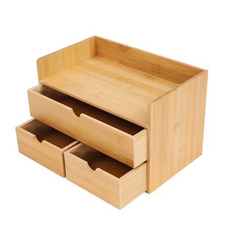 Desktop Organizer with 4 Drawers Small Bamboo Desktop Organizer Storage ...