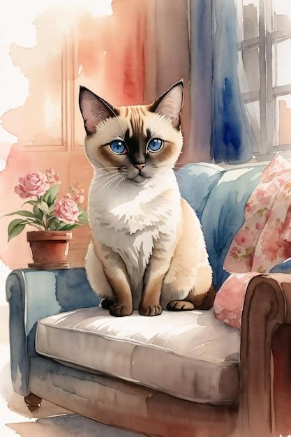 Premium AI Image | Cute Siamese Cat Watercolor Sketch Illustration