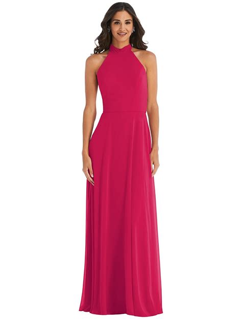 High Neck Halter Backless Maxi Dress | Pink long dress, Party dress
