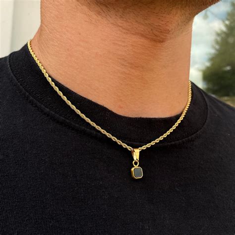 mens necklace  gold pendant men mini black onyx pendant necklace