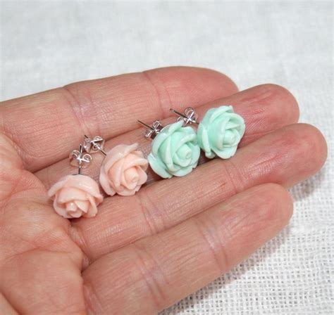 Rose Ear Posts Rose Ear Studs Pastel Blossom Post Earrings | Etsy