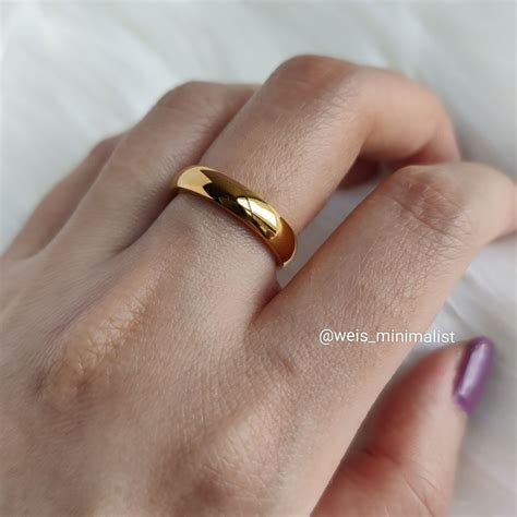 unisex basic thick smooth ring gold steel weis minimalist