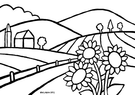 Art and Lore: Country Landscape Coloring Page