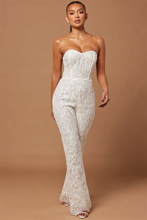 Esther Sequin Embroidered Jumpsuit - White | Fashion Nova