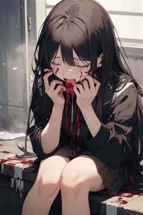 Sad Anime Girl Crying Blood