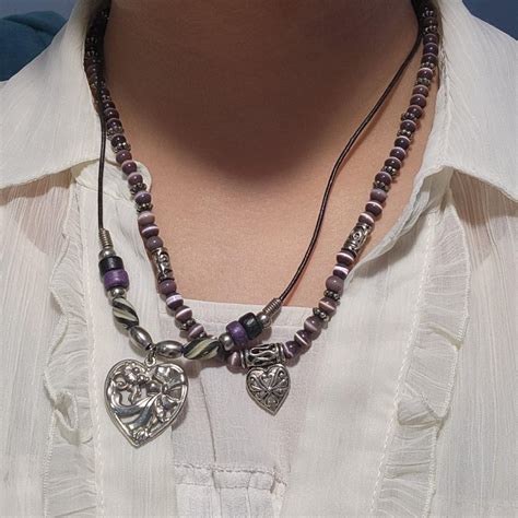 matching silver  purple heart necklaces depop