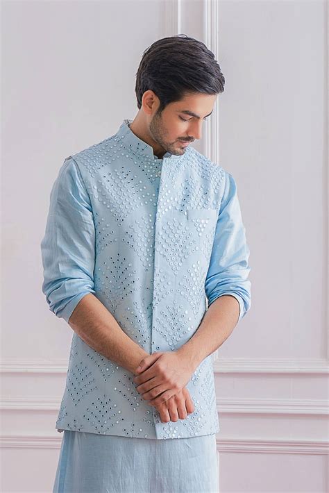 powder blue nehru jacket  kurta  churidaar mens haldi outfit