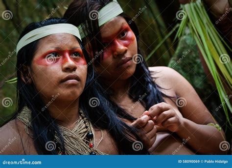 Two Young Girls from Huaorani Tribe in the Amazon Editorial Stock Image ...