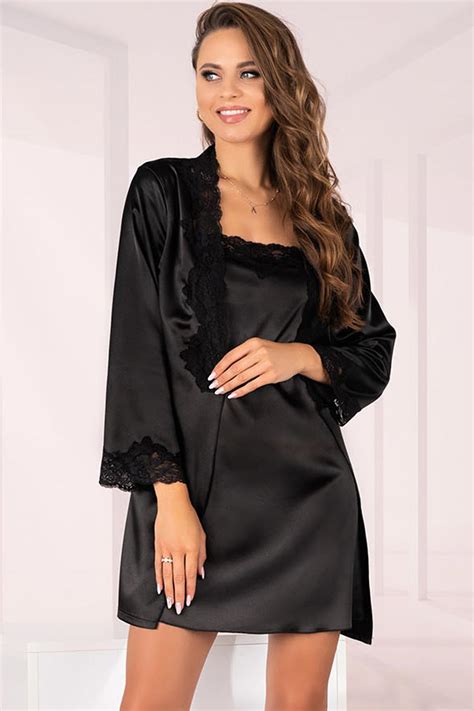 Атласная сорочка с халатом LIVIA CORSETTI LC 90249 JACQUELINE BLACK ...