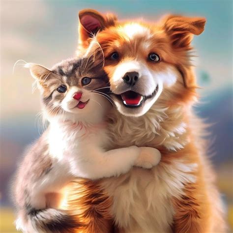 Premium Photo | Happy dog and cat friends posing together | Cães ...