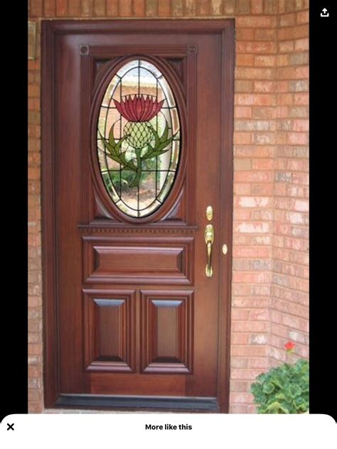 Wood Front Entry Door with Stained Glass Window