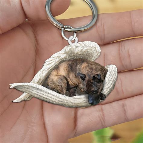 Brindle Staffy Sleeping Angel Acrylic Keychain - OKBANDS
