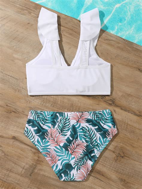 conjunto de bikini  estampado tropical  volantes  nina