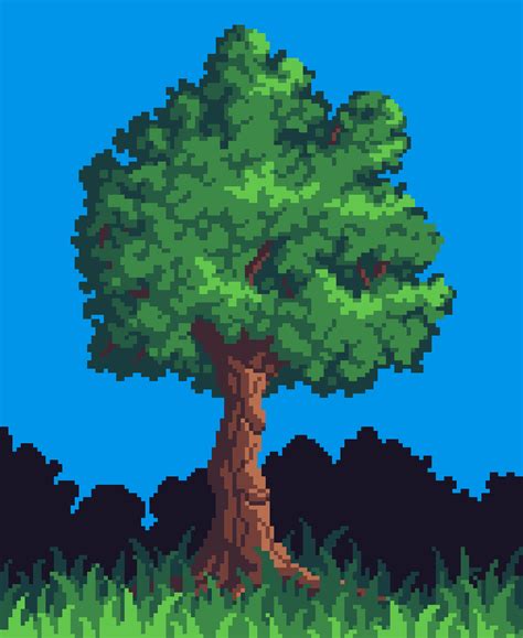 Pixel art tree step by step.