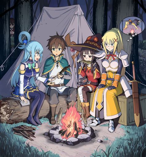 megumin, aqua, darkness, satou kazuma, yunyun, and 1 more (kono