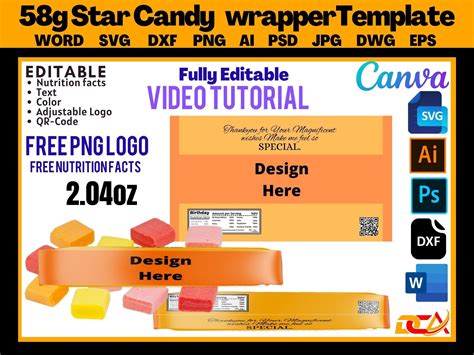 Star Candy Wrapper Template, Burst Candy 2.07oz Blank Wrapper Template