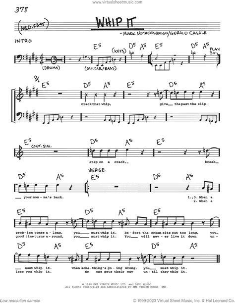 Whip It sheet music (real book with lyrics) (PDF)