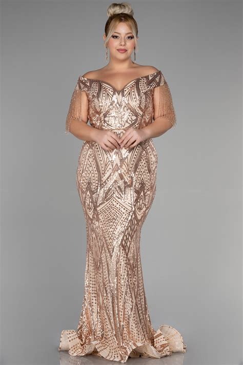 Long Gold Scaly Plus Size Evening Dress ABU3374 | Abiyefon.com