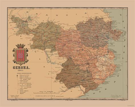 Historic Map - Girona Spain - Martine 1904 - Vintage Wall Art – Maps of