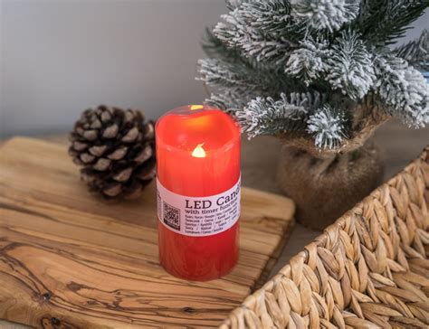 Свеча МЕРЦАЮЩАЯ восковая, с LED-огнем, 7х9 см, красная, таймер, батарейки