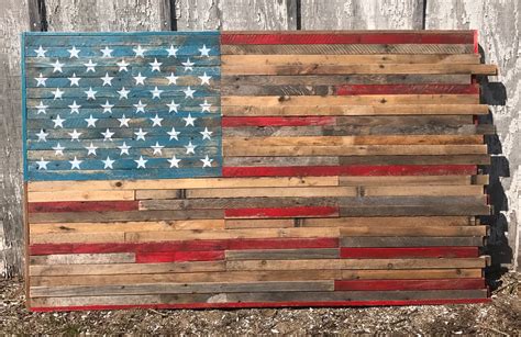 Reclaimed pallet American flag hanging wall art 60" wide x 34" tall di ...