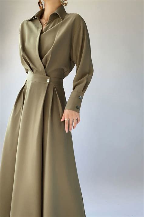 Wjczt Women Spring Elegant Casual A-Line Midi Shirt Dress Long Sleeve ...